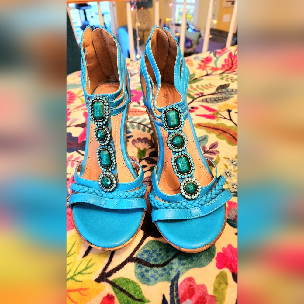 Patrizia by Spring Step Wedge Sandals Teal/Turquoise